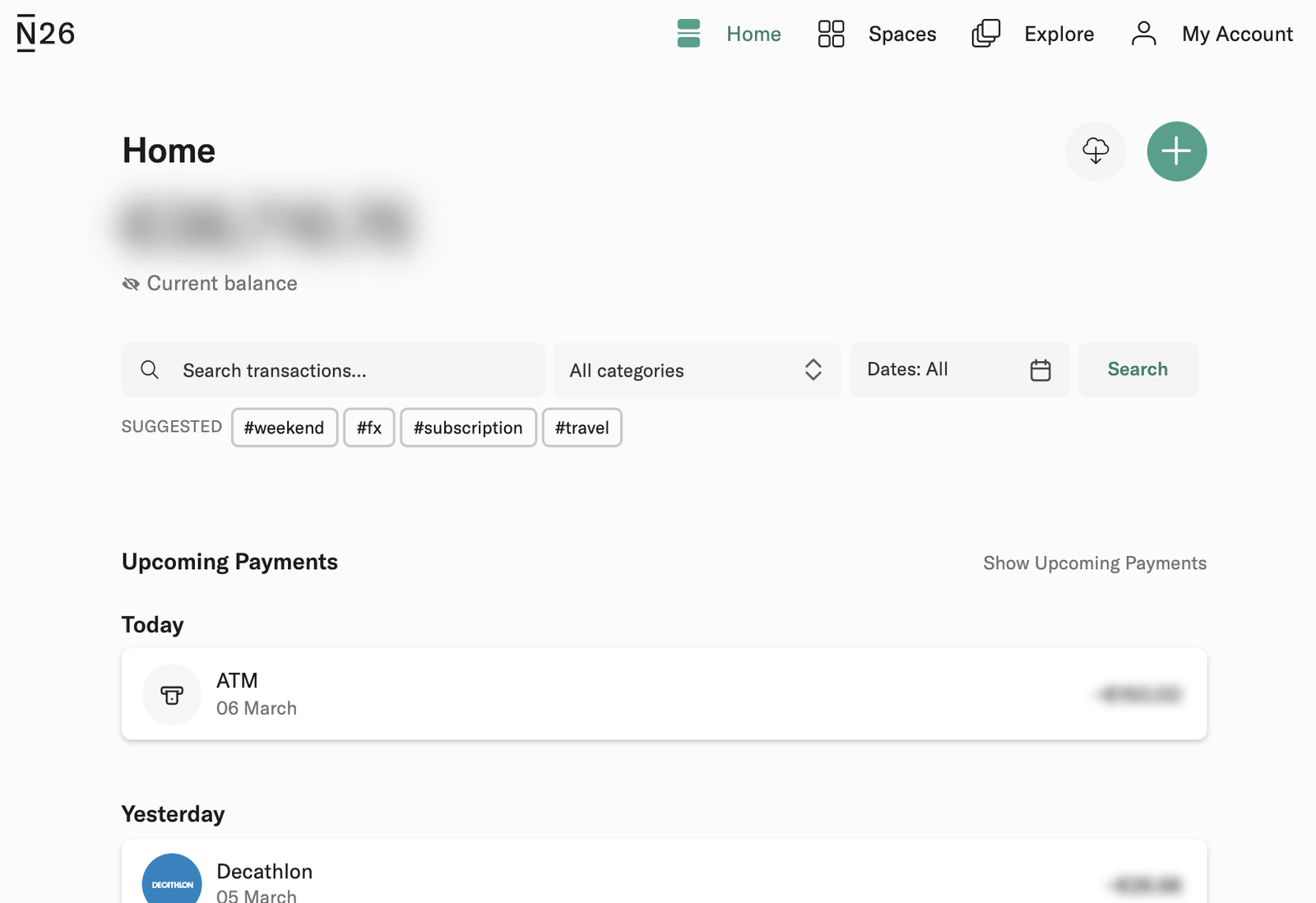 Online banking with N26 N26 bank desktop website